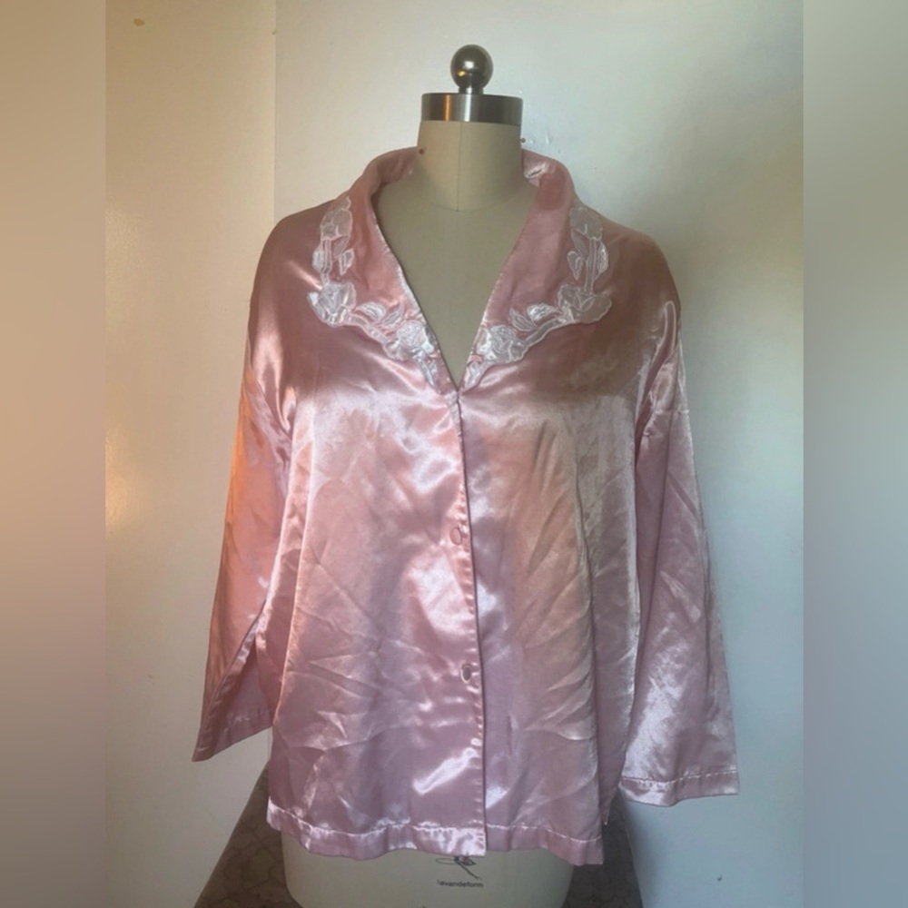 Victoria's Secret Pink Satin Embroidered Collar Pajama Top
